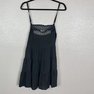 Becca Black Tiered Adjustable Strap Lace Embellished Mini Dress S